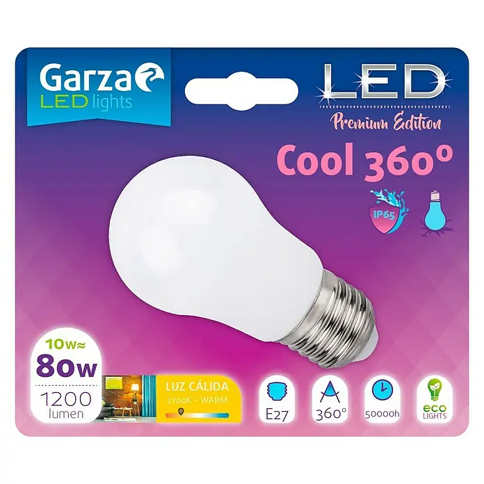 Garza Bombilla LED Cool - 10 W, E27, Color de luz: Blanco cálido, No regulable, Redonda