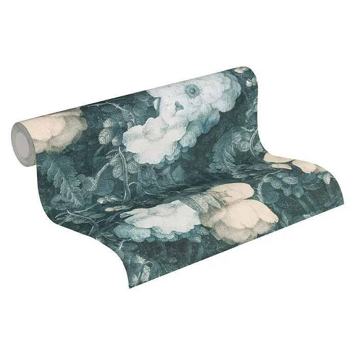 AS Creation Metropolitan Stories Vliestapete Aquarell-Blume - Blau/Creme, Floral, 10,05 x 0,53 m - Vorderansicht