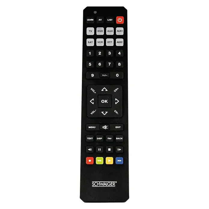 Schwaiger Universal-Fernbedienung 8 IN 1 - Schwarz, L x B x H: 21 x 5 x 1,8 cm - Vorderansicht