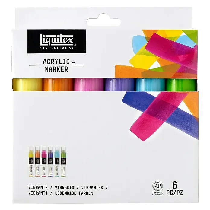 Liquitex Professional Set markera Paint Marker Lebendige Töne - 6 Kom., 15 mm, Pravokutni vrh - Pogled sprijeda