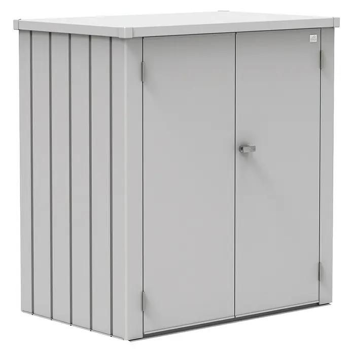 Biohort Geräteschrank Romeo - Außenbreite inkl. Dachüberstand: 132 cm, Außentiefe inkl. Dachüberstand: 87 cm, Silber Metallic, Doppeltür - Linke Seitenansicht