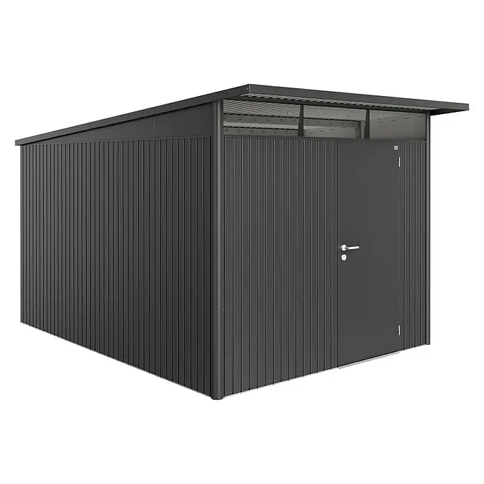 Biohort Gerätehaus AvantGarde - 260 cm, 380 cm, Stahl, Dunkelgrau Metallic, Einzeltür - Linke Seitenansicht