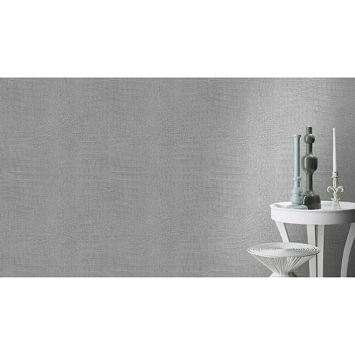 Rasch Mandalay Vliestapete Kroko - Grauglanz, Tieroptik, 10,05 x 0,53 m - Stimmungsaufnahme