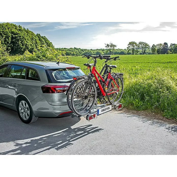 Eufab Fahrradträger Carlo Plus - Geeignet für: 2 Fahrräder, Max. Ladegewicht: 50 kg, Passend für: Fahrzeuge mit Anhängerkupplung - Anwendungsbeispiel