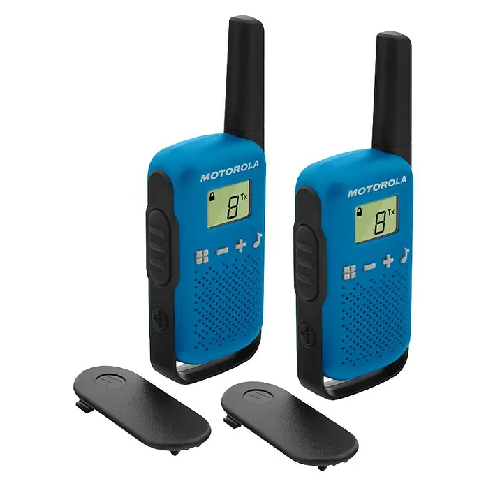 Motorola Solutions Walkie Talkie Talkabout T42 - Reichweite ca.: 4 km, Blau/Schwarz - Rechte Seitenansicht