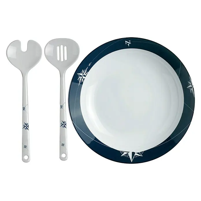 Marine Business Northwind Cuenco para ensalada con cubiertos - 3 piezas, Plástico, Blanco, Azul