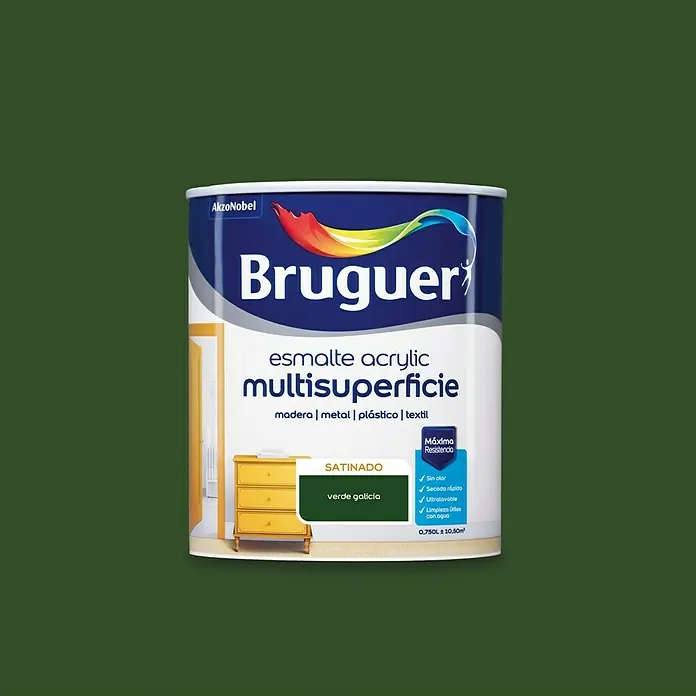 Bruguer Esmalte de color Acrylic Multisuperficie - Verde Galicia, 750 ml, Satinado