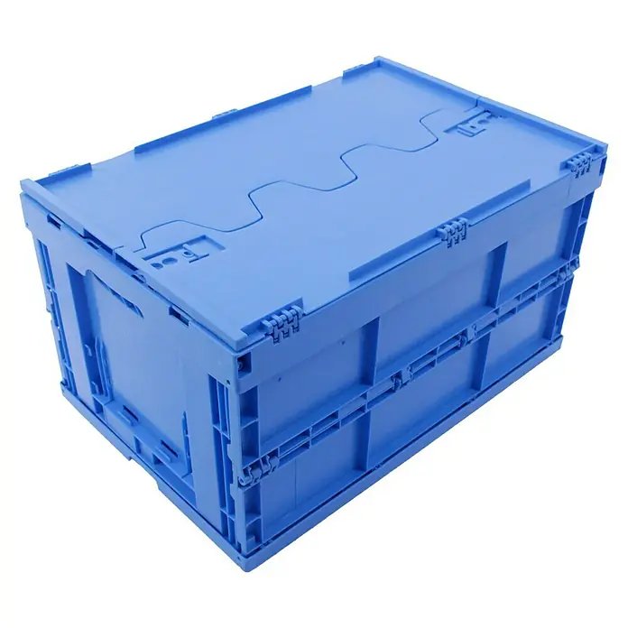 Faltbox - L x B x H: 600 x 400 x 330 mm, Walther-Blau, Geteilter Deckel - Linke Seitenansicht