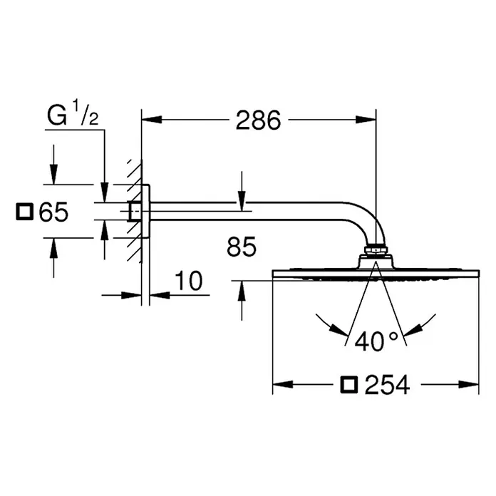 Grohe Kopfbrausen-Set Rainshower F-Series 10 - 25,4 x 25,4 cm, 9,5 l/min bei 3 bar, Wandmontage, Chrom - Vorderansicht