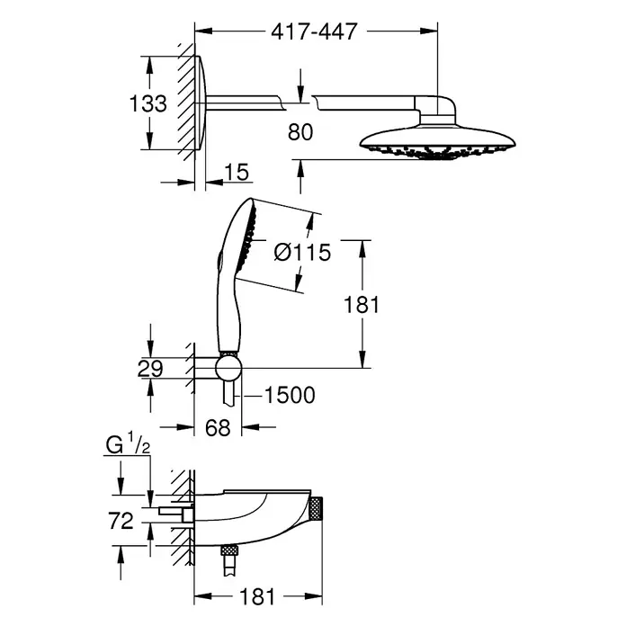 Grohe Duschsystem Rainshower Duo 360 - Mit Thermostatarmatur, Anzahl Strahlarten: 2 Stk., Chrom - Vorderansicht