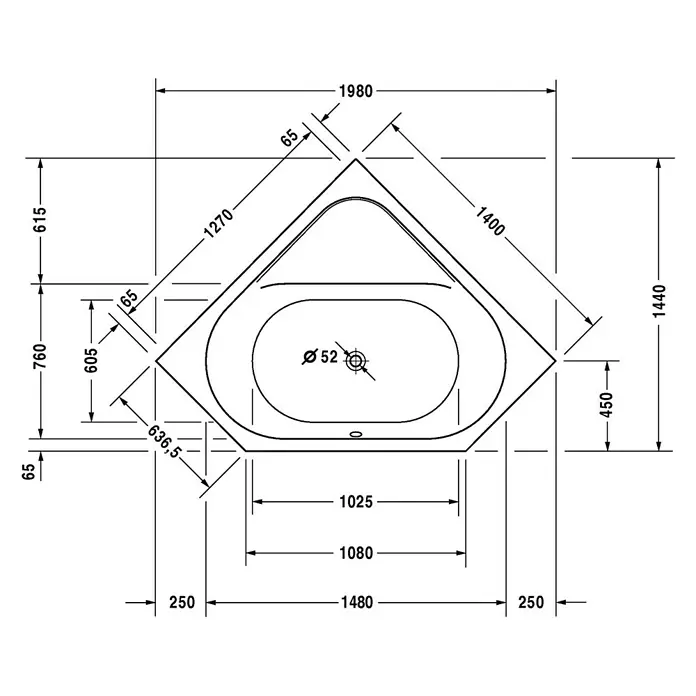 Duravit D-Code Eckbadewanne - 140 x 140 cm, Sanitäracryl, Weiß - Vorderansicht
