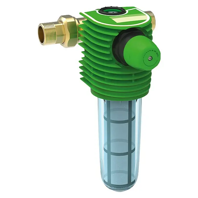 Grünbeck Feinfilter Boxer KDX - 1″, Mit Druckminderer, Einbaulänge: 182/100 mm  (mit/ohne Verschraubung) - Vorderansicht