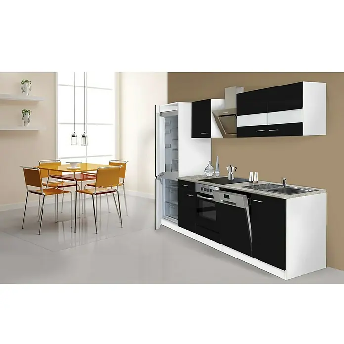 Respekta Küchenzeile KB280WSCGKE178 - Breite: 280 cm, Mit Elektrogeräten, Schwarz