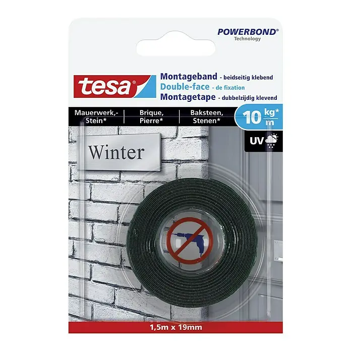 Tesa Montageband - Geeignet für: Mauerwerk, Belastbarkeit: 10 kg/m, 1,5 m x 19 mm - Vorderansicht