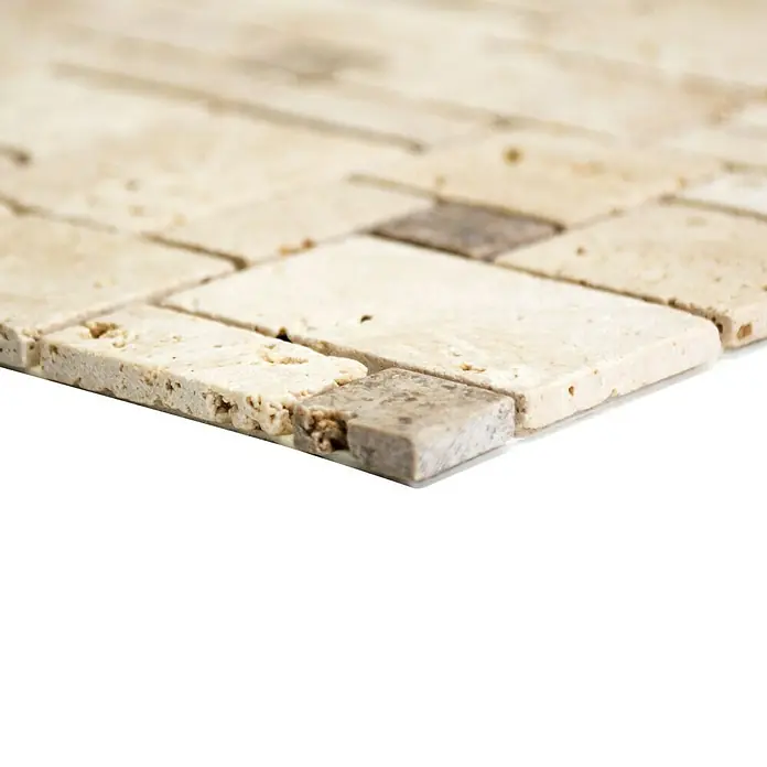Samoljepljiva mozaik pločica Travertin SAM 4CM14 - 30,5 x 30,5 cm, Prirodni kamen, Mješavina bež - Pogled sprijeda