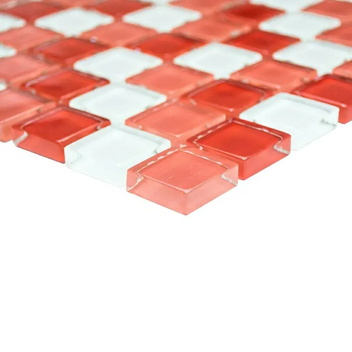 Mosaikfliese Quadrat Crystal Mix XCM 8310 - 32,7 x 30,2 cm, Rot/Weiß - Vorderansicht