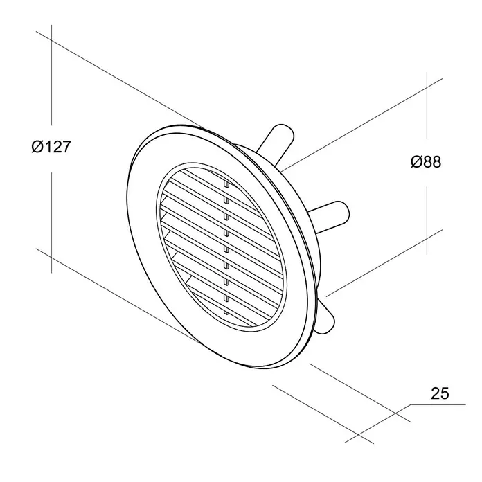 Air-Circle Okrugla ventilacijska rešetka - Ugradbene dimenzije: 88 mm, Bijele boje - Pogled sprijeda