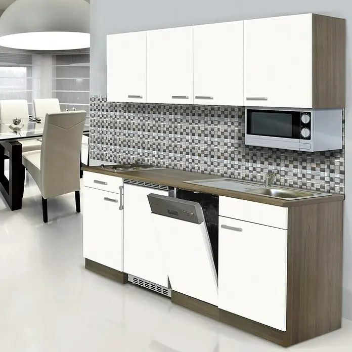 Respekta Singleküche KB195EYWMI - 195 cm, Mit Duo-Kochmulde, Weiß - Stimmungsaufnahme