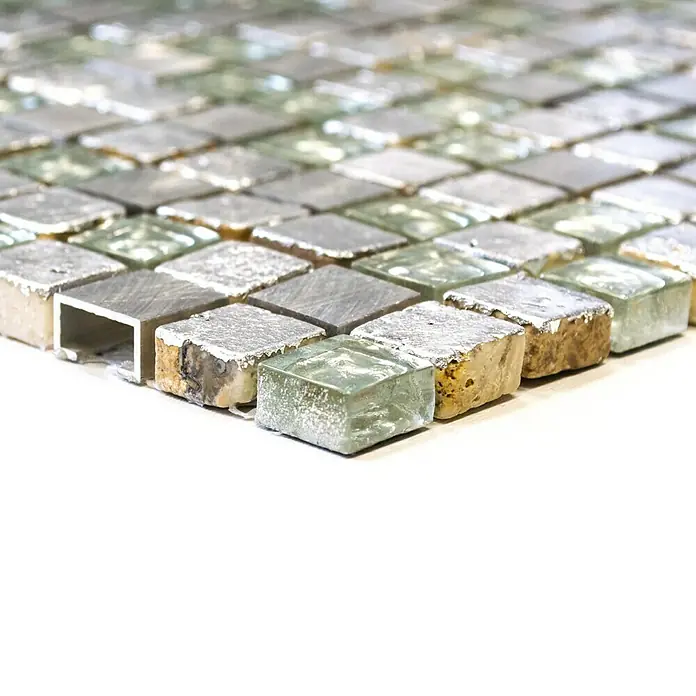Mosaikfliese Quadrat Crystal Mix XAM 77 - 30 x 30 cm, Silber, Glänzend - Vorderansicht
