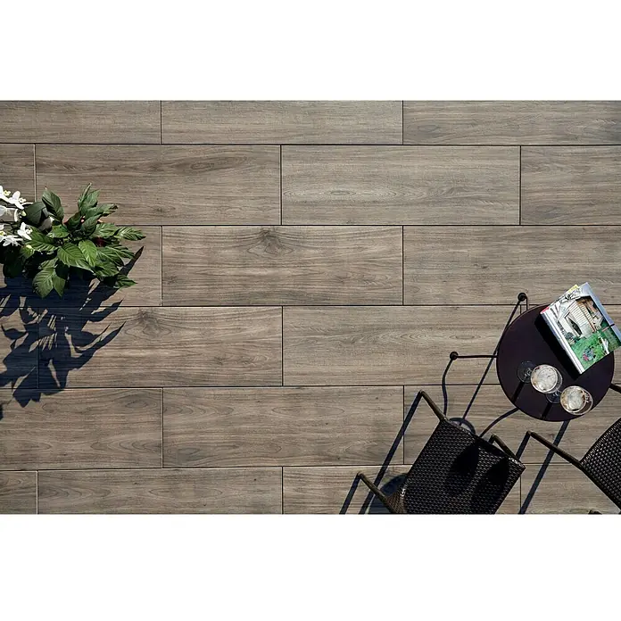 Terrassenfliese Cera 2.0 - 40 x 120 x 2 cm, Nussbaum, Matt - Ansicht von oben