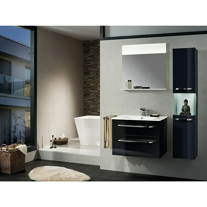 Camargue Star Waschtischunterschrank - 69,4 x 48,9 x 51,8 cm, Ohne Beleuchtung, Grafit, Hochglanz - Stimmungsaufnahme