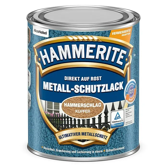Hammerite Metall-Schutzlack Hammerschlag - Kupfer, 250 ml, Glänzend, Lösemittelhaltig - Vorderansicht