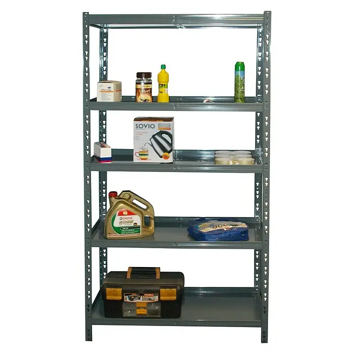 Metall-Schwerlastregal - 450 x 900 x 1.800 mm, Traglast: 150 kg/Boden, Versenkte Böden, Stecken - Vorderansicht
