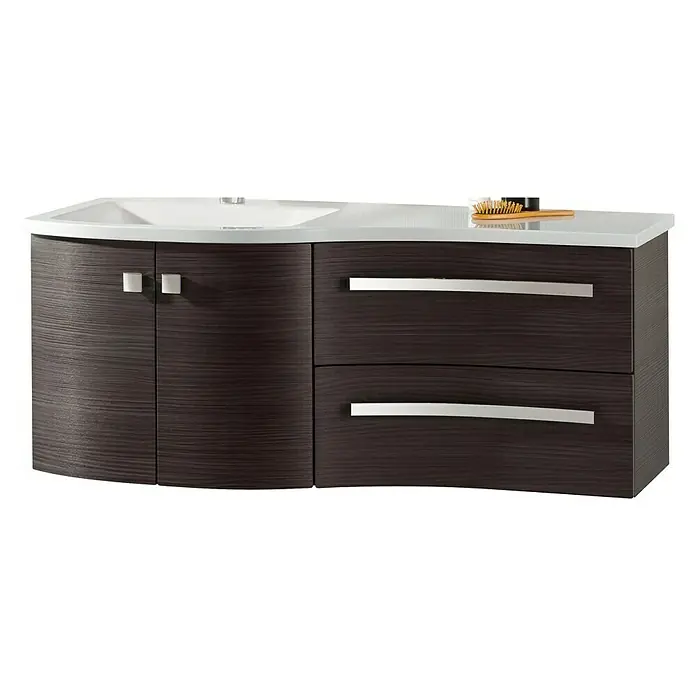 Camargue Wave Waschtischunterschrank - 118,4 x 54 x 49,8 cm, Links, Darkoak, Matt - Vorderansicht