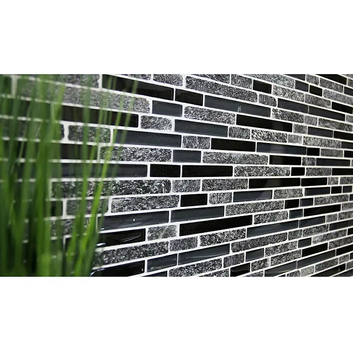 Mosaikfliese Crystal Mix XCM MV798 - 29,8 x 33,8 cm, Grau/Schwarz, Glänzend - Detailaufnahme