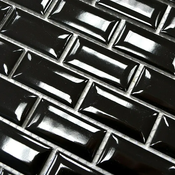 Mosaikfliese Brick Bond Diamond CBB 108 - 30 x 30 cm, Schwarz, Glänzend