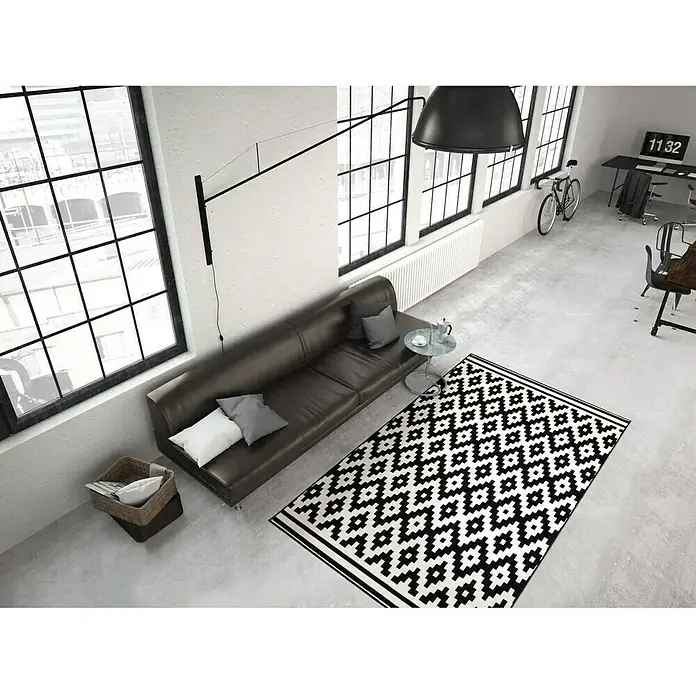 Kayoom Teppich Stella - Schwarz/Weiß, L x B: 290 x 200 cm, 100 % Polypropylen - Stimmungsaufnahme