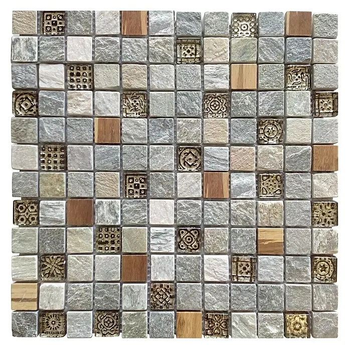 Baldosa de mosaico Bamboo - 30 x 30 cm, Pizarra, Crema