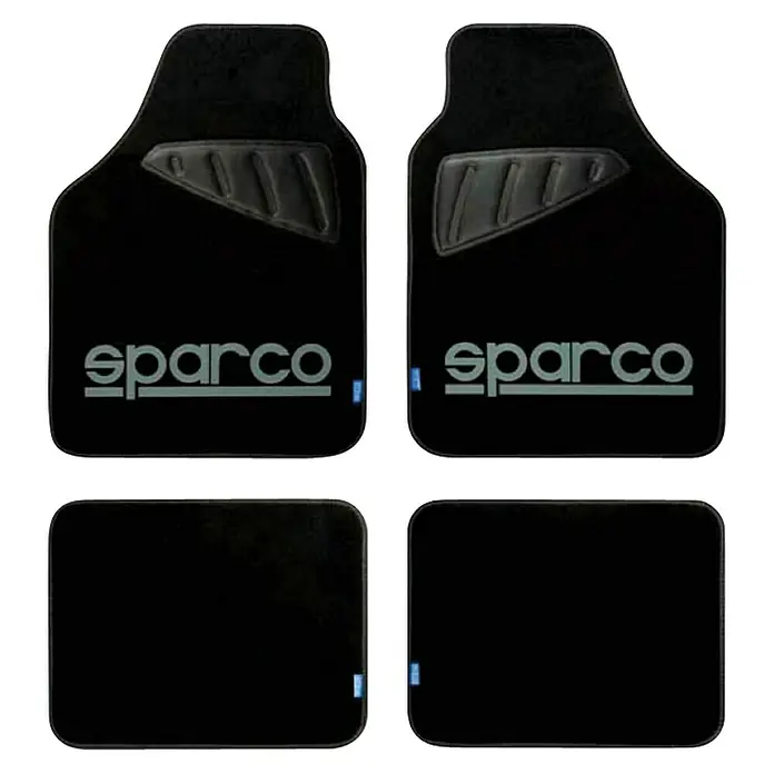 Sparco Juego de alfombrillas para vehículo - 4 piezas, Negro/Gris, Apto para: Todo tipo de vehículo