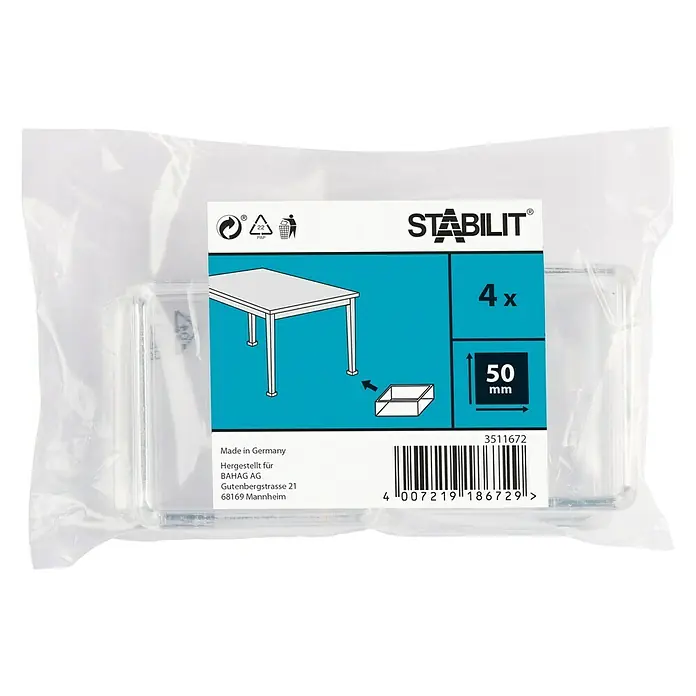 Stabilit Podloška za namještaj - 50 x 50 mm, Uticanje, 4 kom, Prozirno