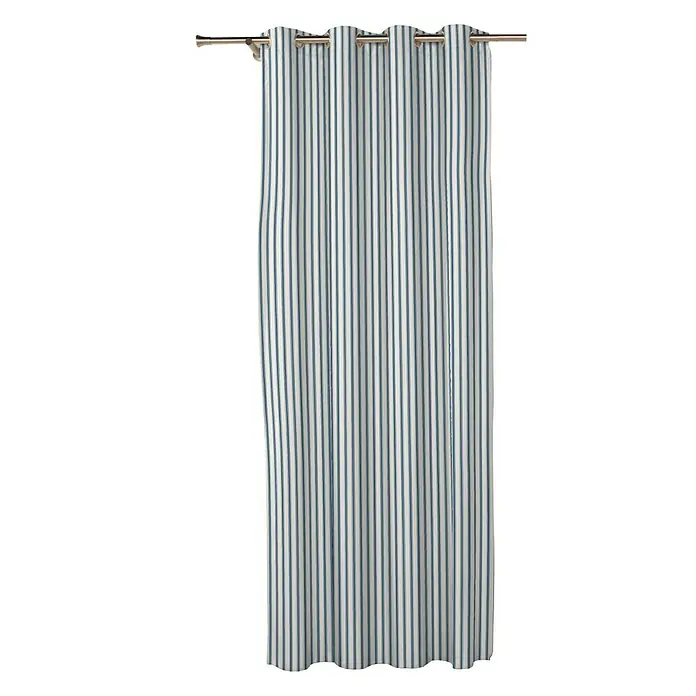 Cortina con ollaos Rayas - 140 x 270 cm, 85% algodón y 15% lino, Blanco/Azul
