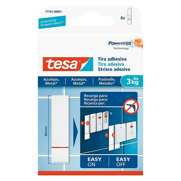 Tesa Powerstrips Tira autoadhesiva - 6 uds., Carga soportada: 3 kg