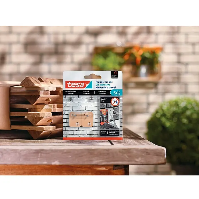 Tesa Tornillo adhesivo - Apto para: Ladrillo, Carga soportada: 5 kg, 2 uds., Rectangular