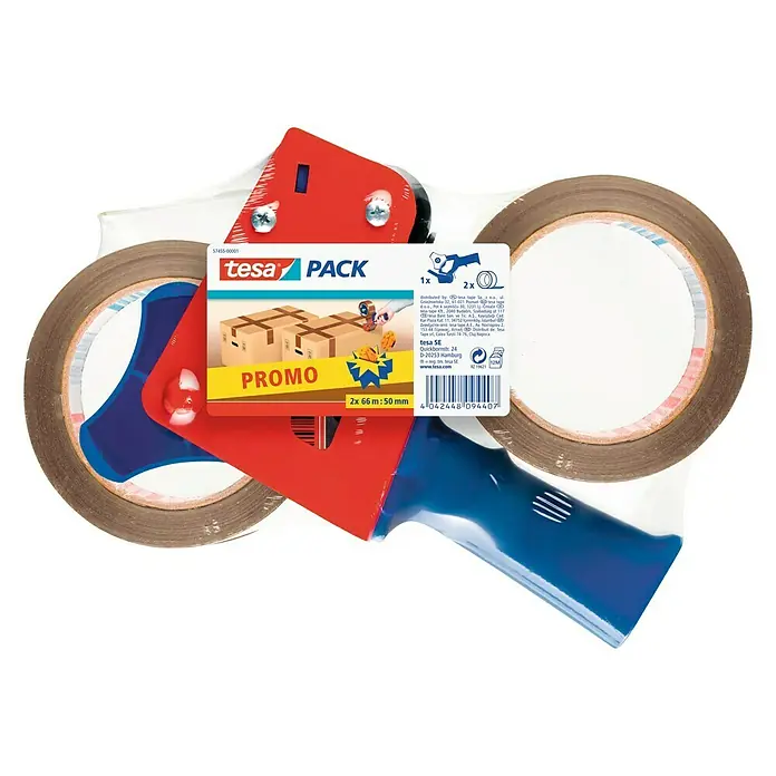 Tesa Pack Precintadora + 2 Rollos - Marrón, 66 m x 50 mm