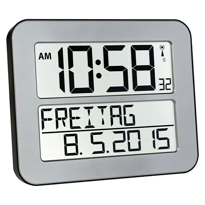 Reloj despertador de pared con calendario y pantalla LCD - Plateado