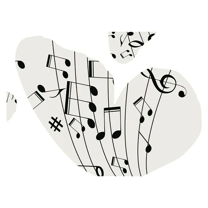 Adhesivos decorativos 3D Mariposa notas música - Blanco/Negro, 14 x 11 cm, 7 piezas