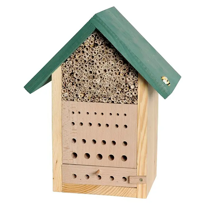 Dobar Bienenhaus Maja - Natur/Grün, 23 x 29 x 14 cm, 26 Nistplätze - Vorderansicht