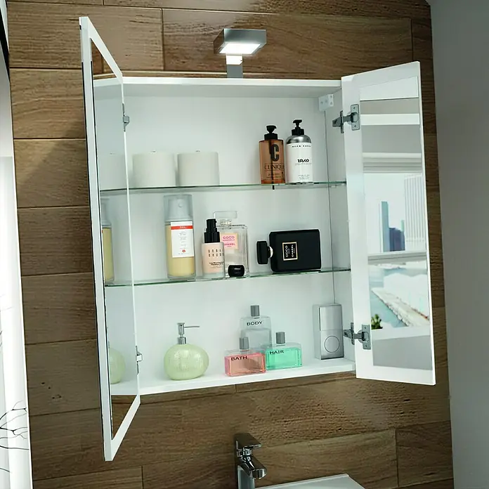 Allibert LED-Spiegelschrank - 60 x 70 cm, Mit Beleuchtung, Spanplatte, Eiche Grau