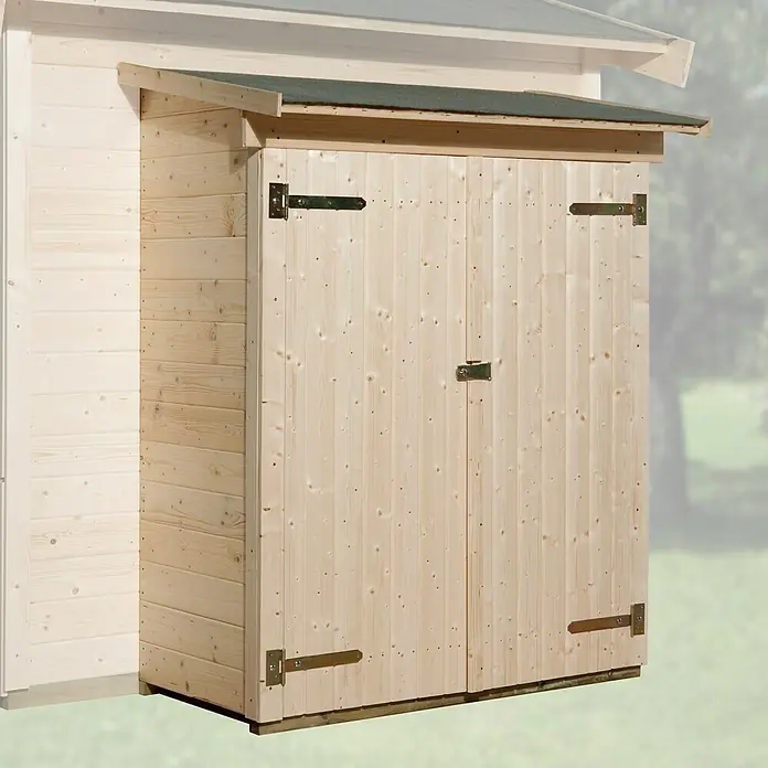 Weka Gerätehaus-Anbau - Außenbreite inkl. Dachüberstand: 143 cm, Außentiefe inkl. Dachüberstand: 75 cm, Holz, Natur - Stimmungsaufnahme
