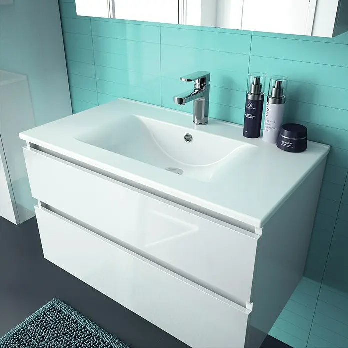 Allibert Badmöbel-Set Alma - 80 cm, 3 -tlg., Weiß, Seidenglanz