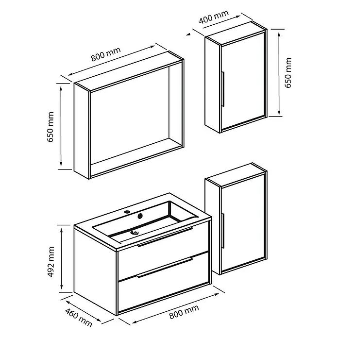 Allibert Badmöbel-Set Edge - 150 cm, 5 -tlg., Eiche Schwarz