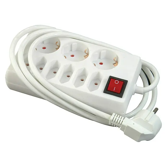 Produžni kabel s utičnicama - Broj šuko utičnica: 3 Kom., Bijele boje, 1,4 m, 3.500 W, Povećana zaštita od dodirivanja