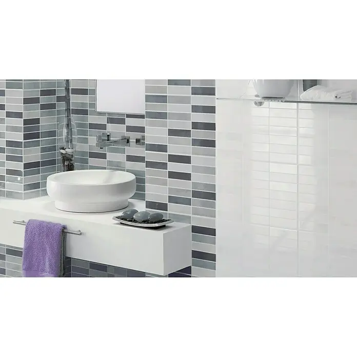 Revestimiento de pared Mosaico Mix - 33 x 55 cm, Blanco/Negro/Gris, Brillante - Foto ambiente
