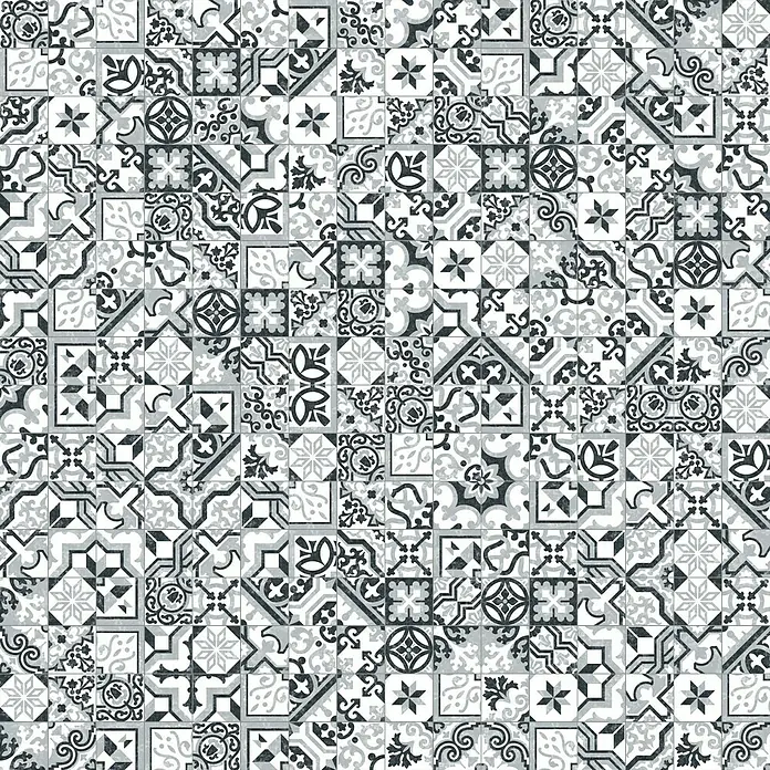 Feinsteinzeugfliese Vintage Borne - 25 x 25 cm, Schwarz/Grau/Weiß, Matt - Vorderansicht