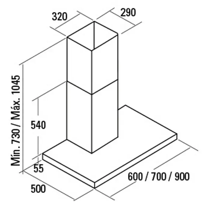 Cata Campana de pared S 700 - 50 x 70 x 73 cm, Acero inoxidable