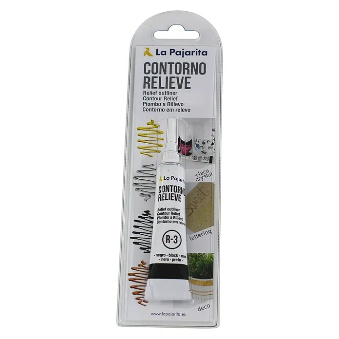 La Pajarita Pintura Contorno relieve - Negro, 20 ml